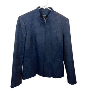 Louben Ladies Jacquard Navy Blue Fill Zip Mock Collar‎ Jacket Size 4